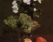 亨利方丹拉图尔 - Still Life Chrysanthemums and Grapes